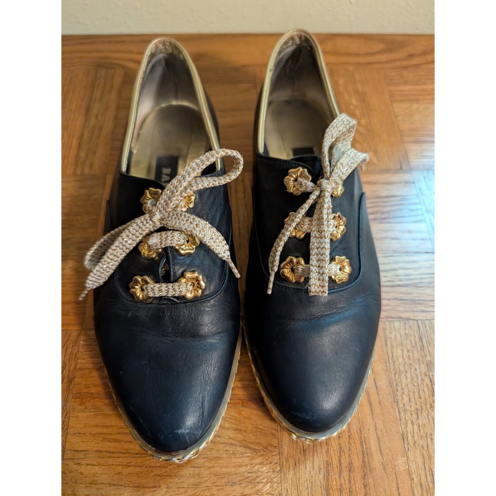 Bally Jallut Oxfords Espadrilles Tennis Shoes Size 7.5 Gold Flowers Jute Leather
